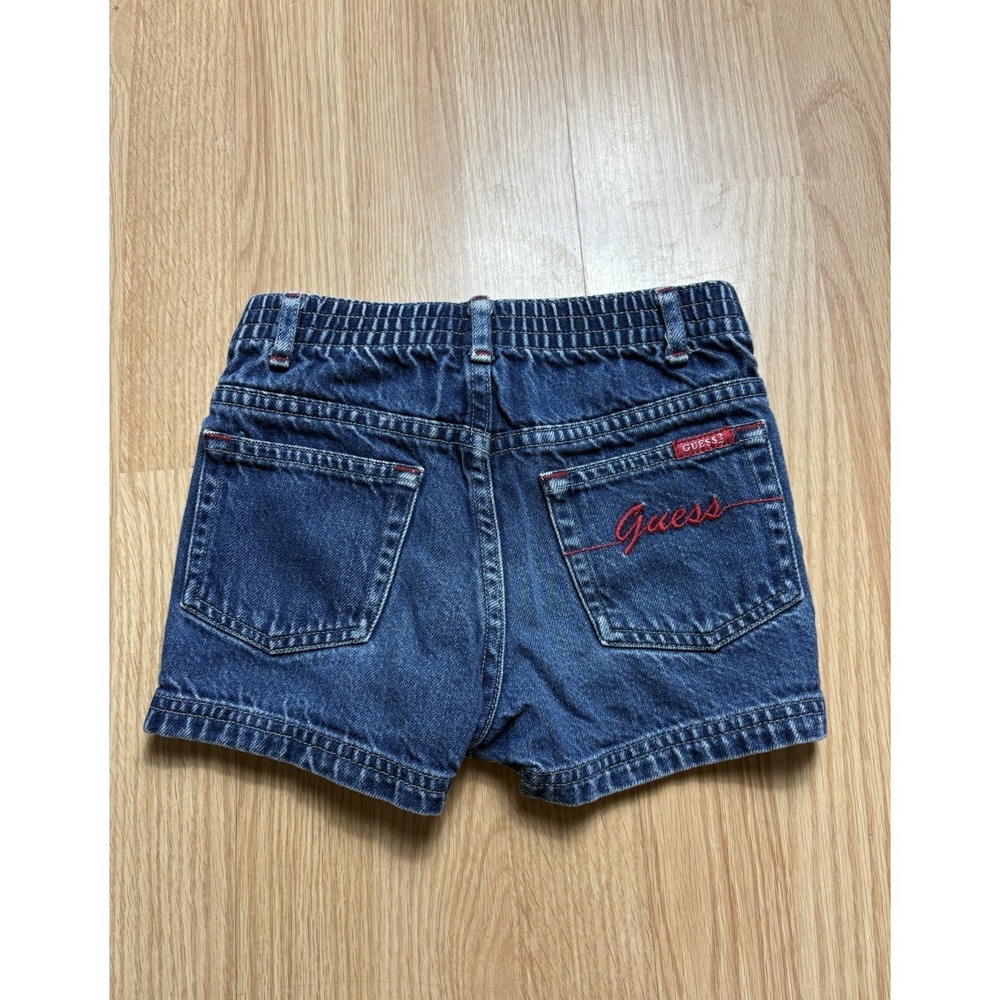 Vintage Guess Girls Dark Wash Denim Shorts Elastic Waist Size 6 Retro Cute